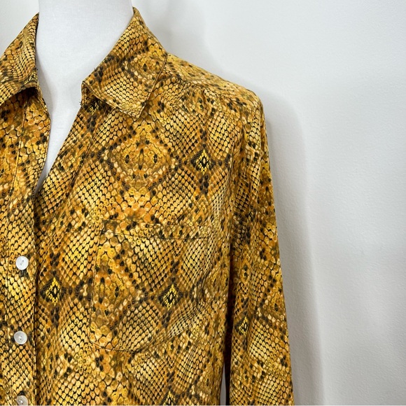 Style & Co | Mustard Yellow Snake Snakeskin Print Long Sleeve Button Up Blouse - Picture 5 of 8